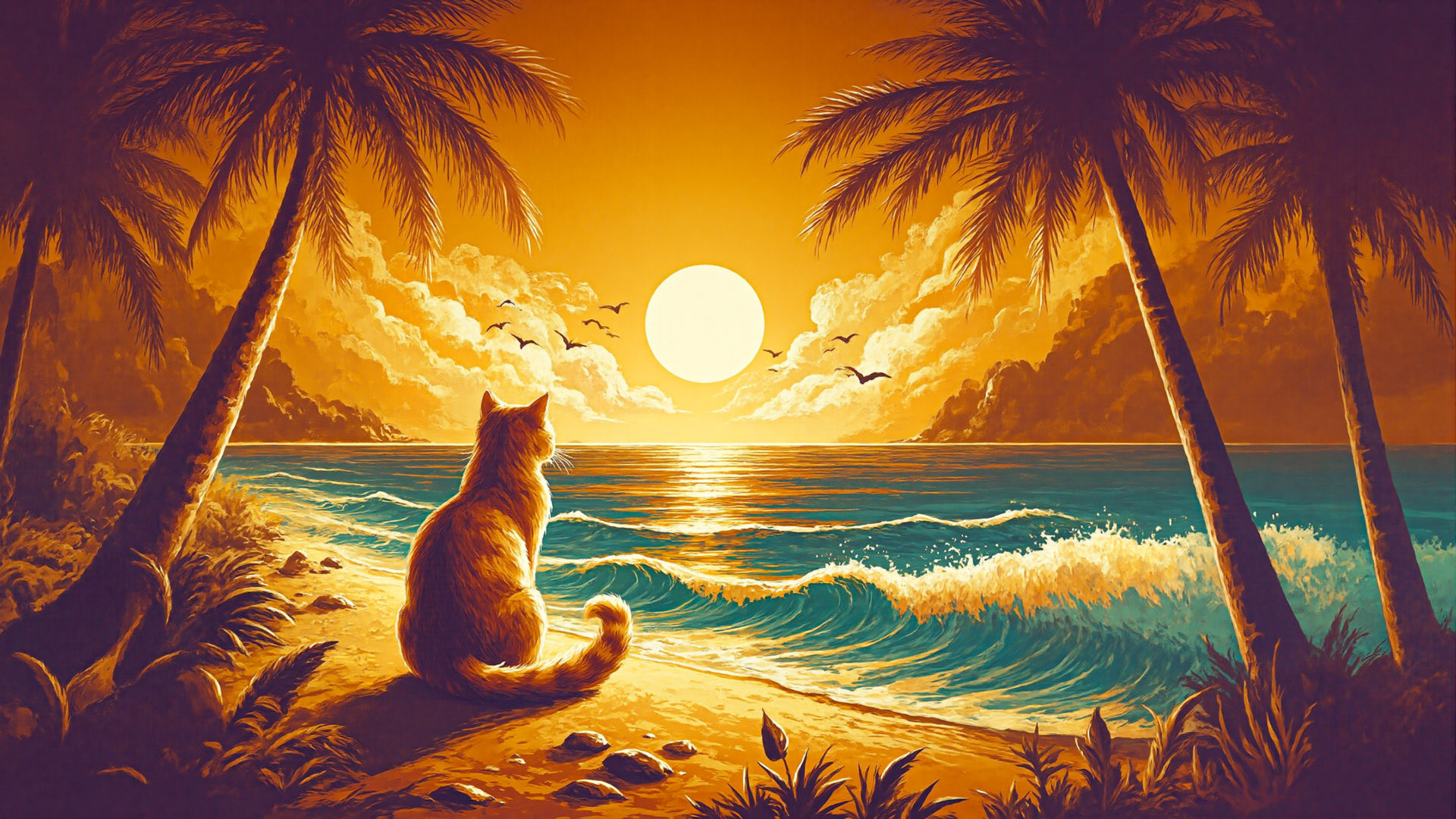 海を眺める猫の後ろ姿 04
