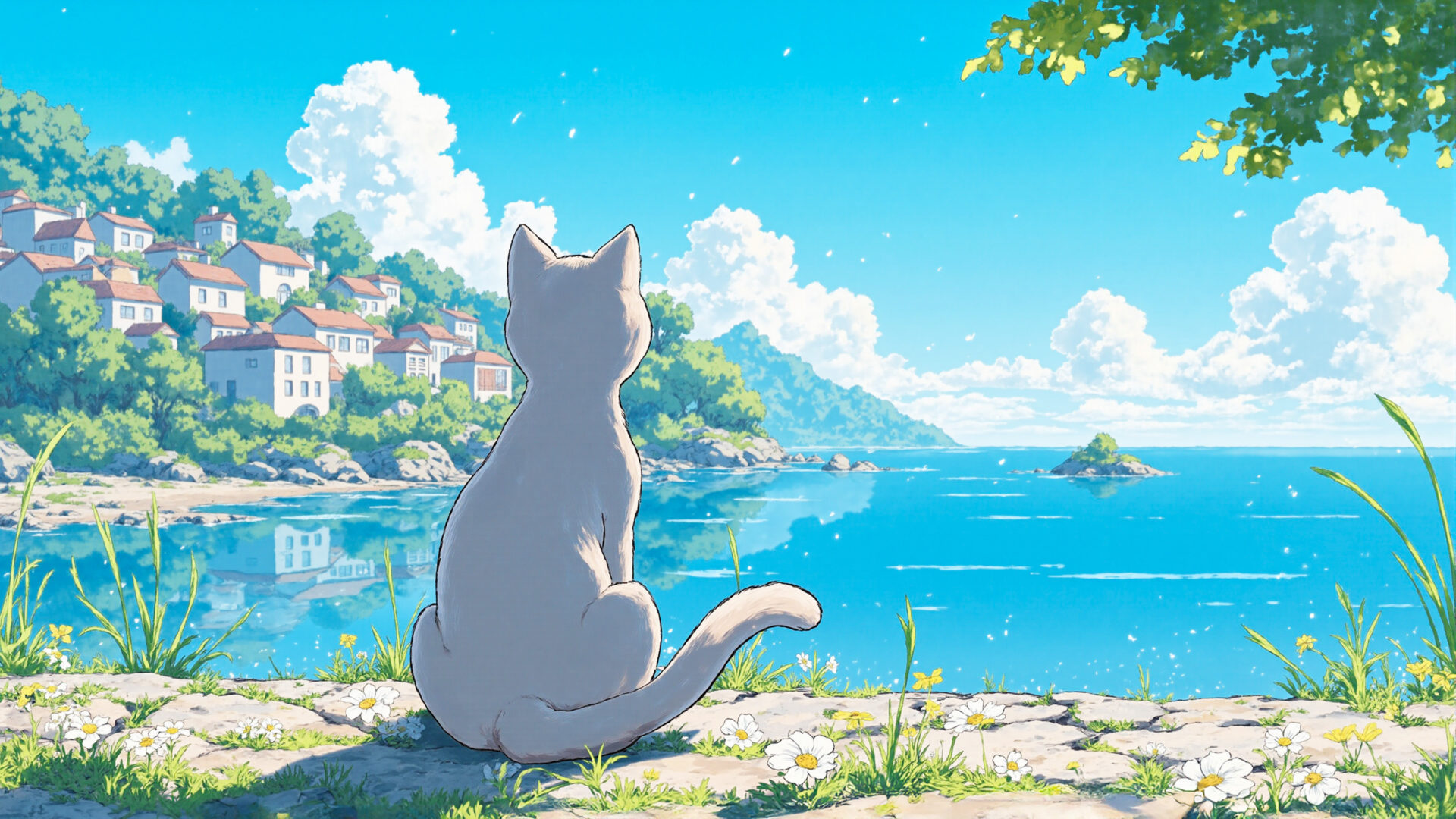 海を眺める猫の後ろ姿 05