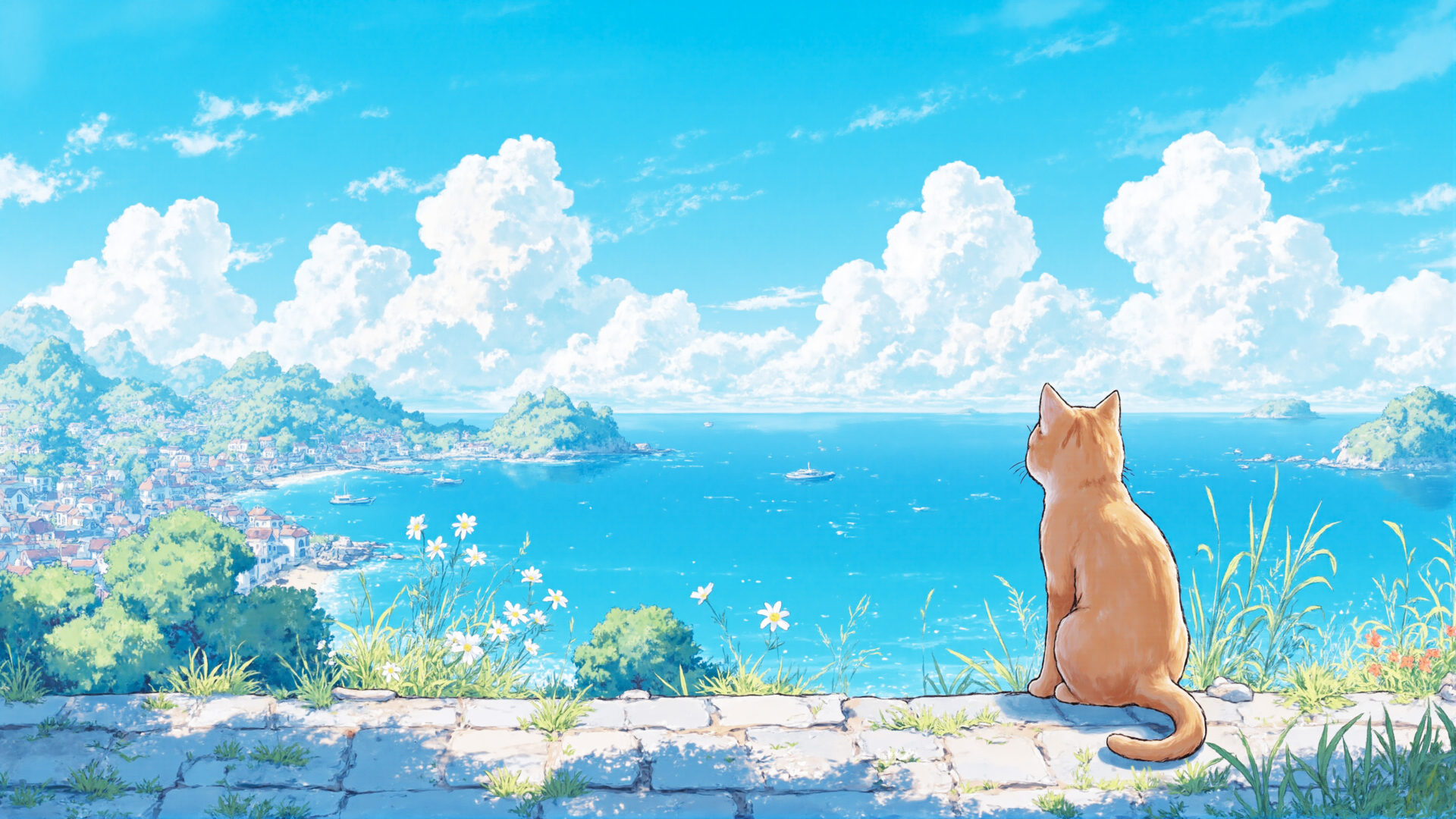 海を眺める猫の後ろ姿 06