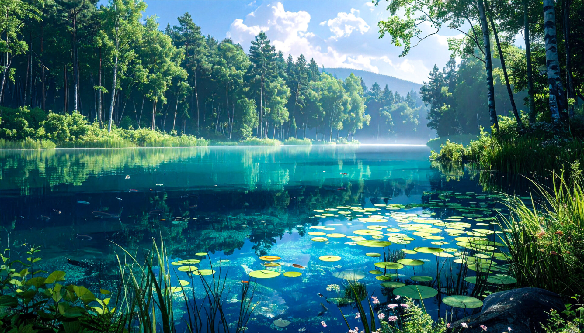 魚が泳ぐ青い湖01