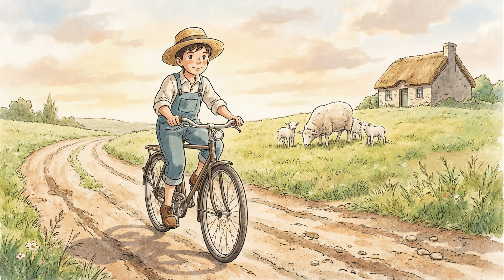 自転車を漕ぐ少年のイラスト　01