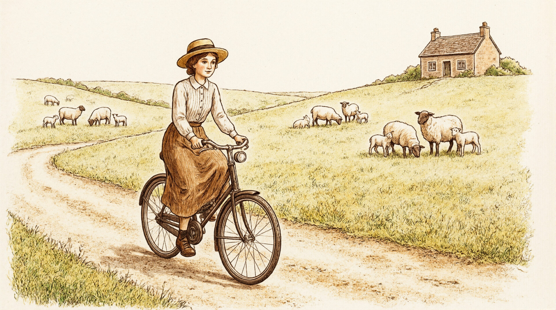 自転車を漕ぐ女性のイラスト　01