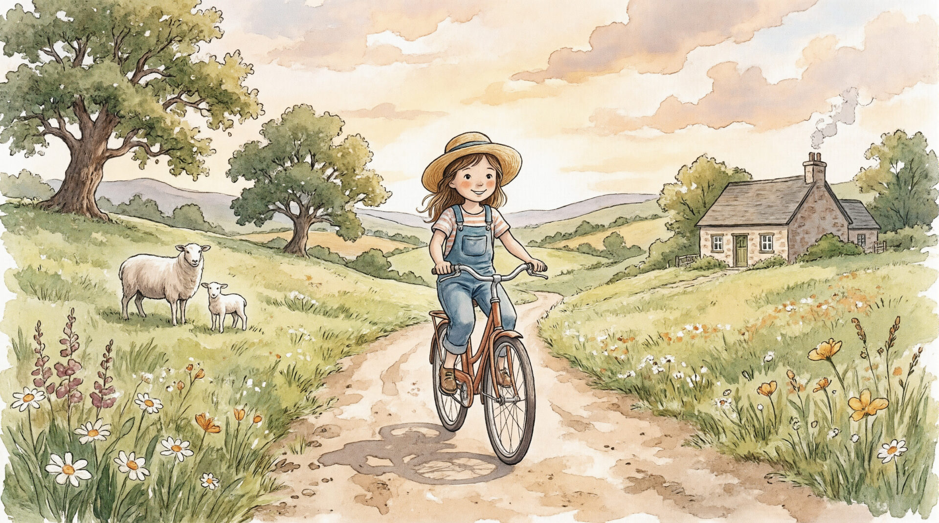 自転車を漕ぐ女の子のイラスト