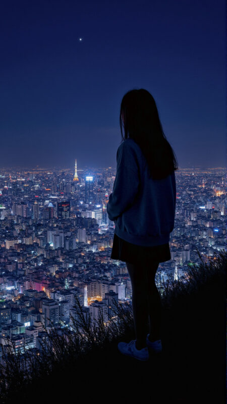 高台から街を見下ろす女の子　01