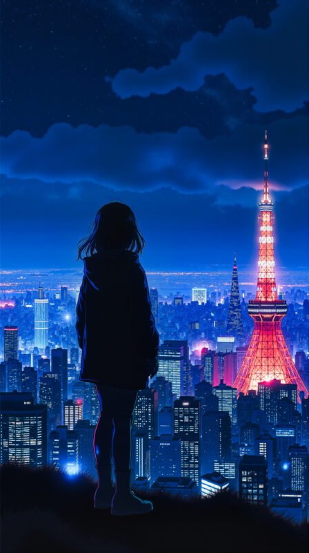 高台から街を見下ろす女の子　03