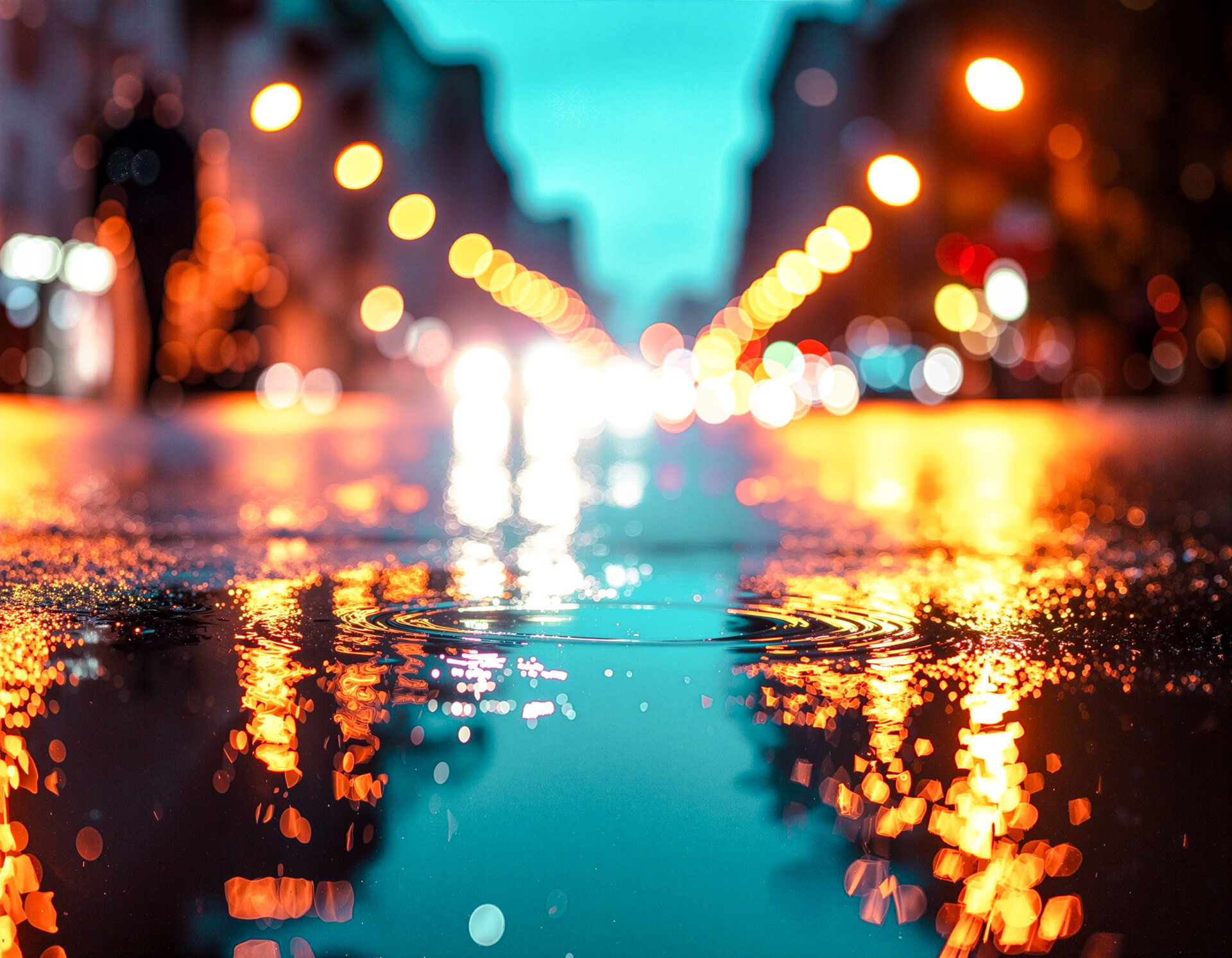 街の明かりと水面の波紋　01