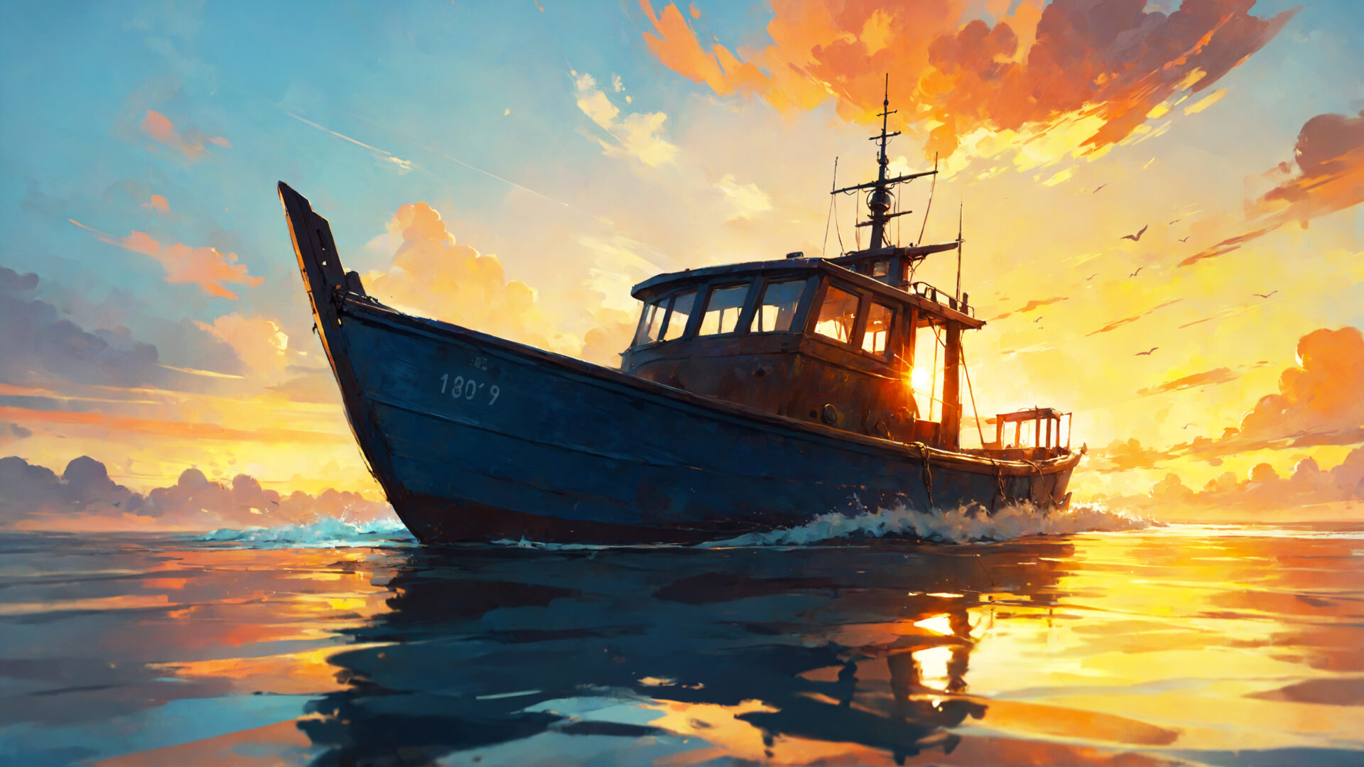 夕方に海を進む船舶02