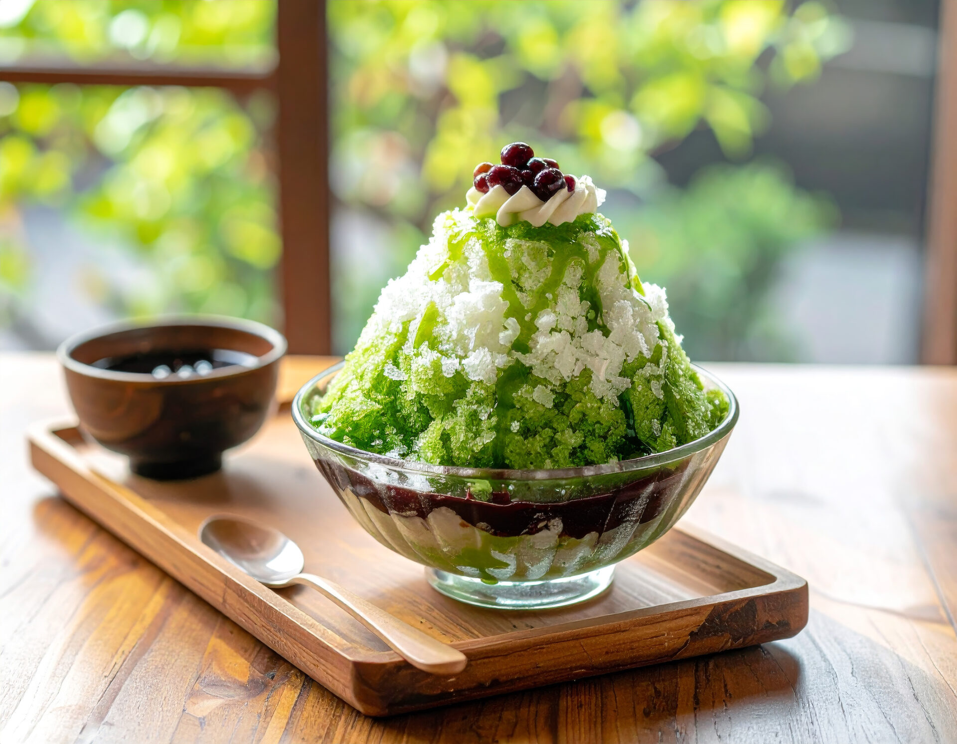 縁側でかき氷抹茶味