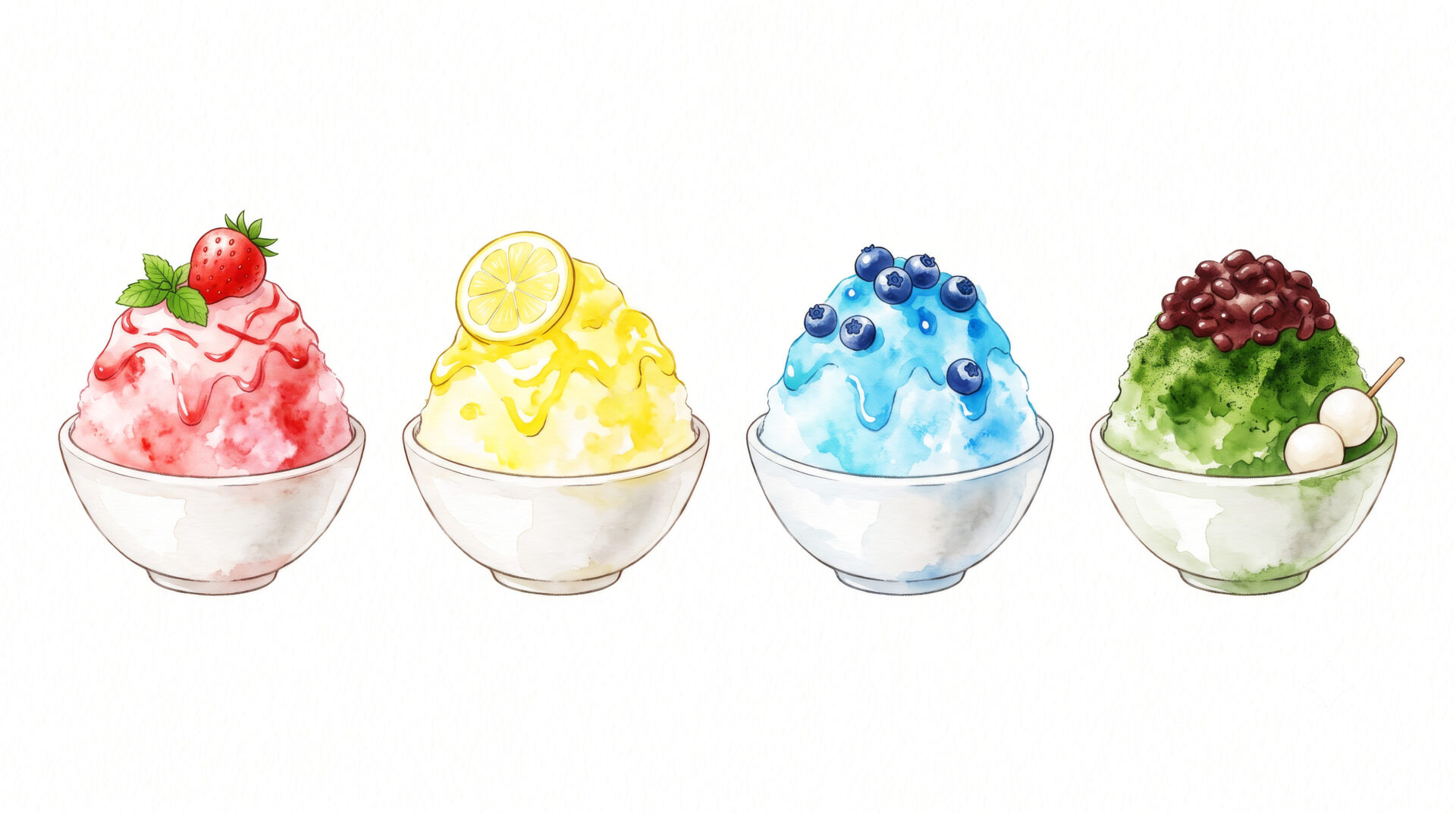 4種類のかき氷のイラスト
