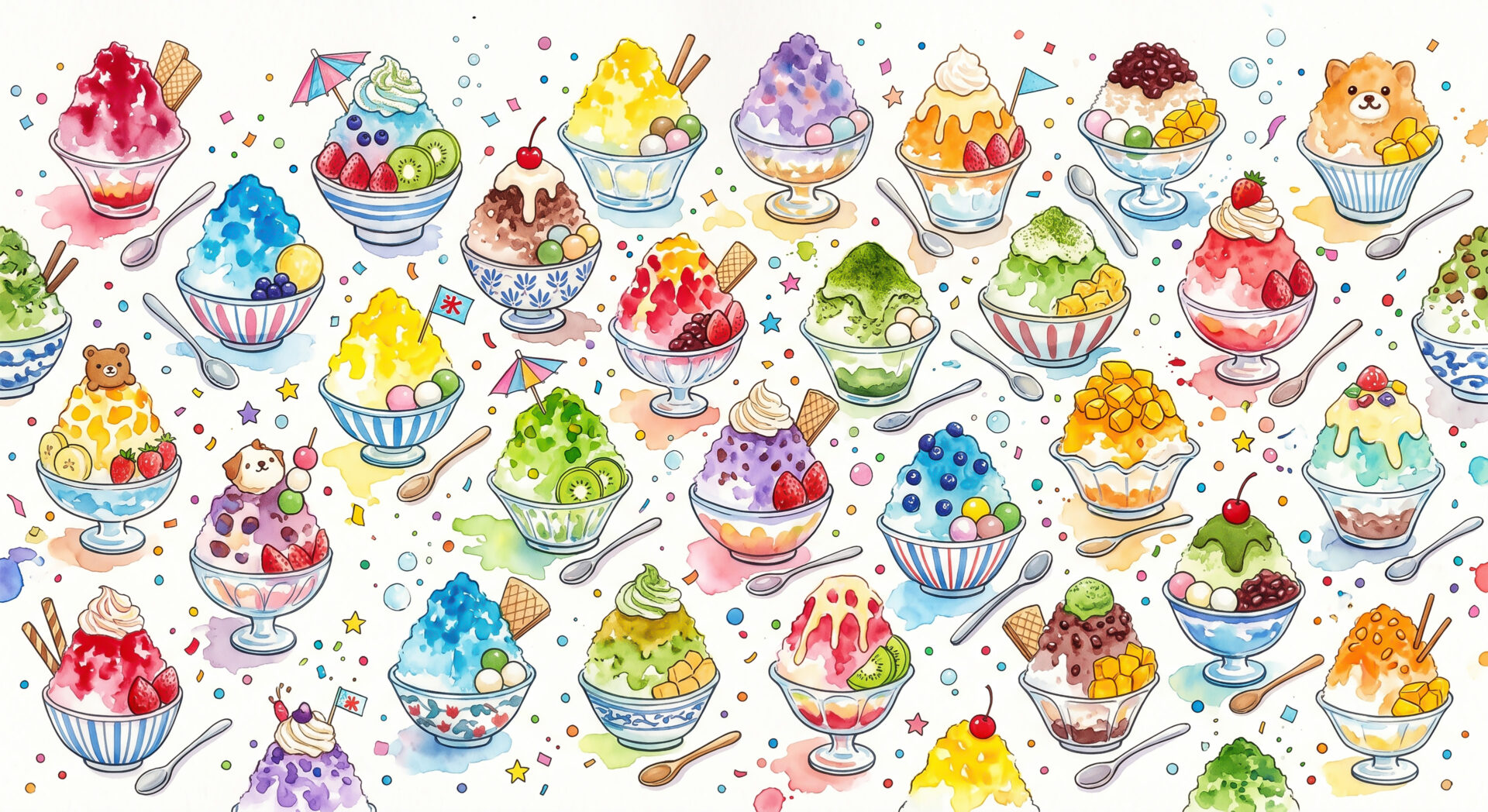 カラフルなかき氷がたくさんのイラスト