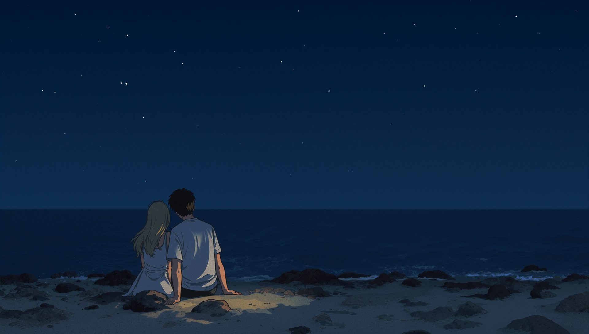 夜の海辺のカップル 02