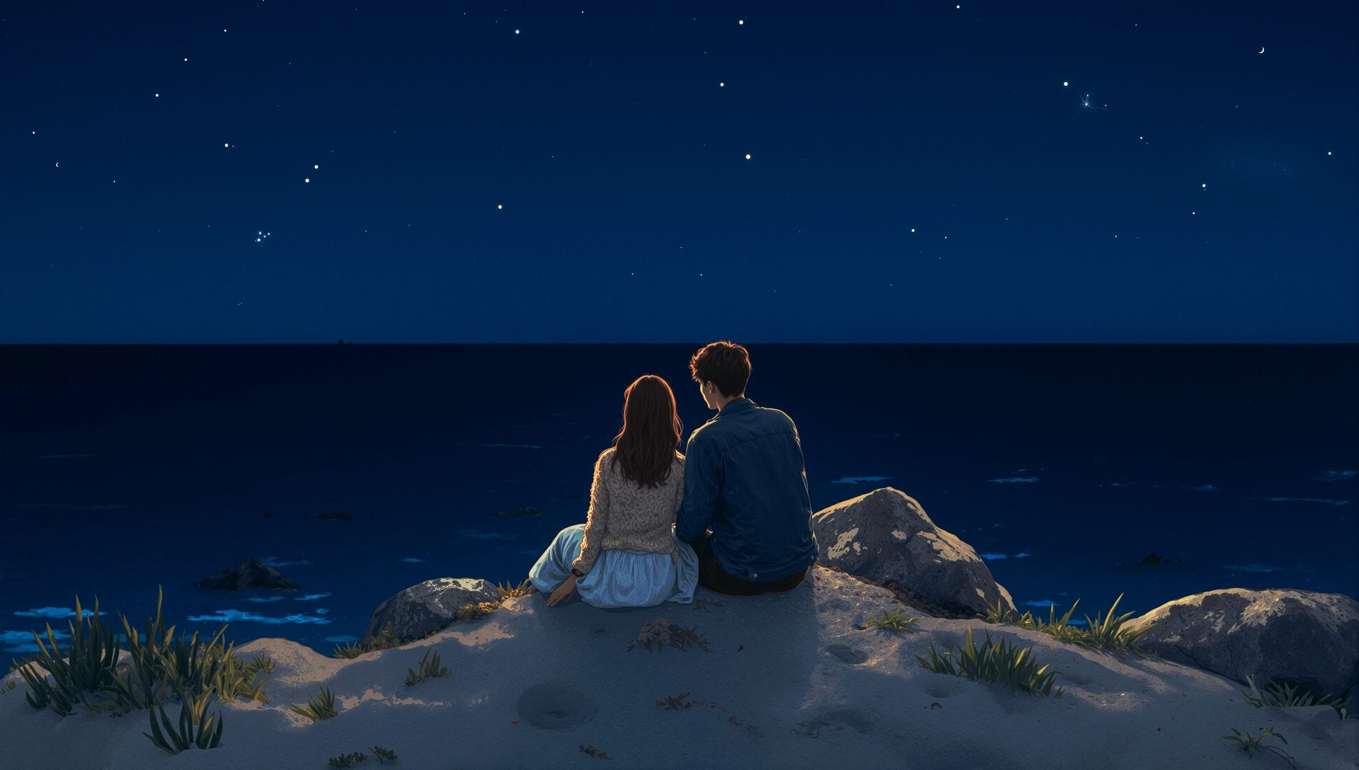夜の海辺のカップル　03