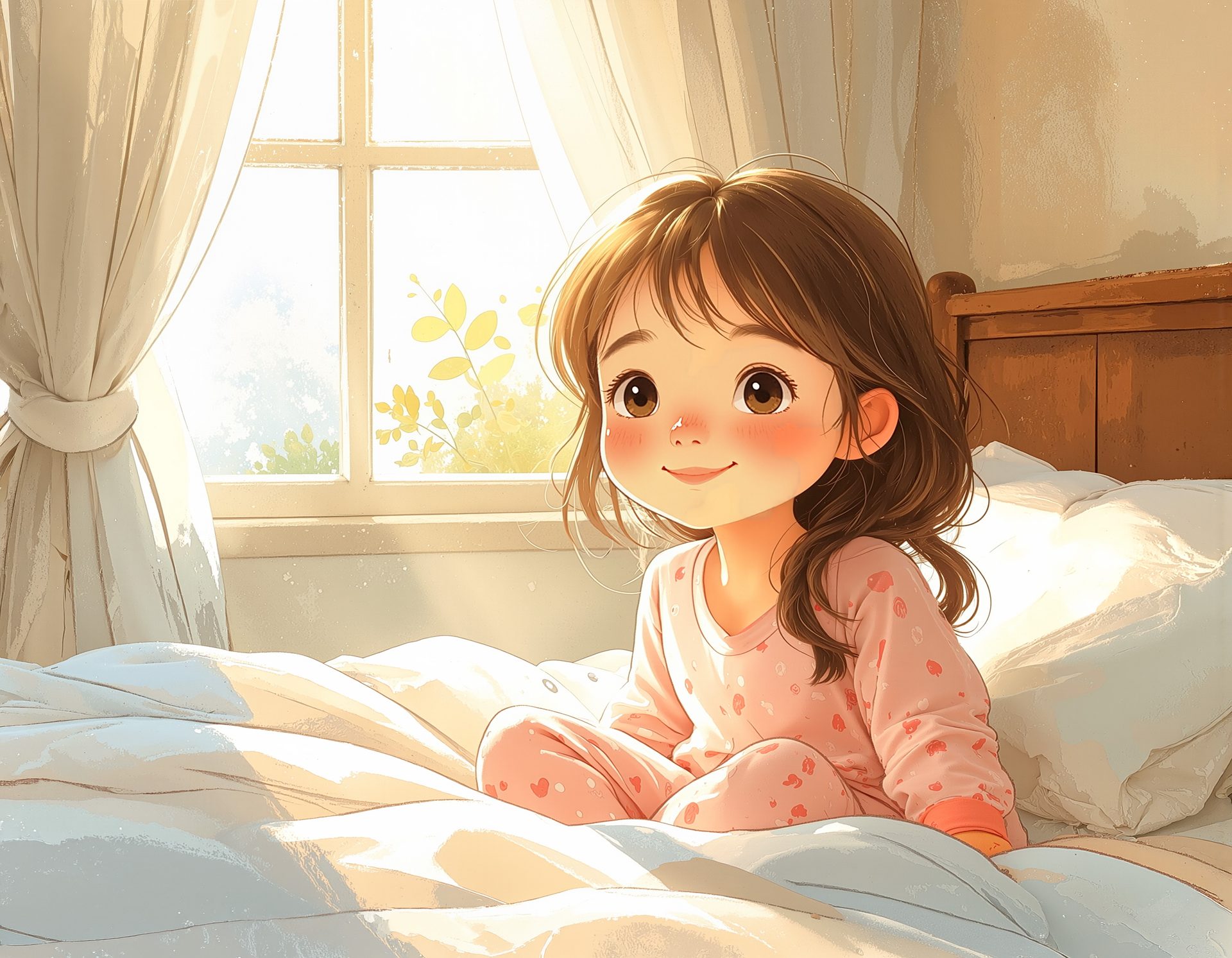 朝目覚めてくつろぐる女の子 01