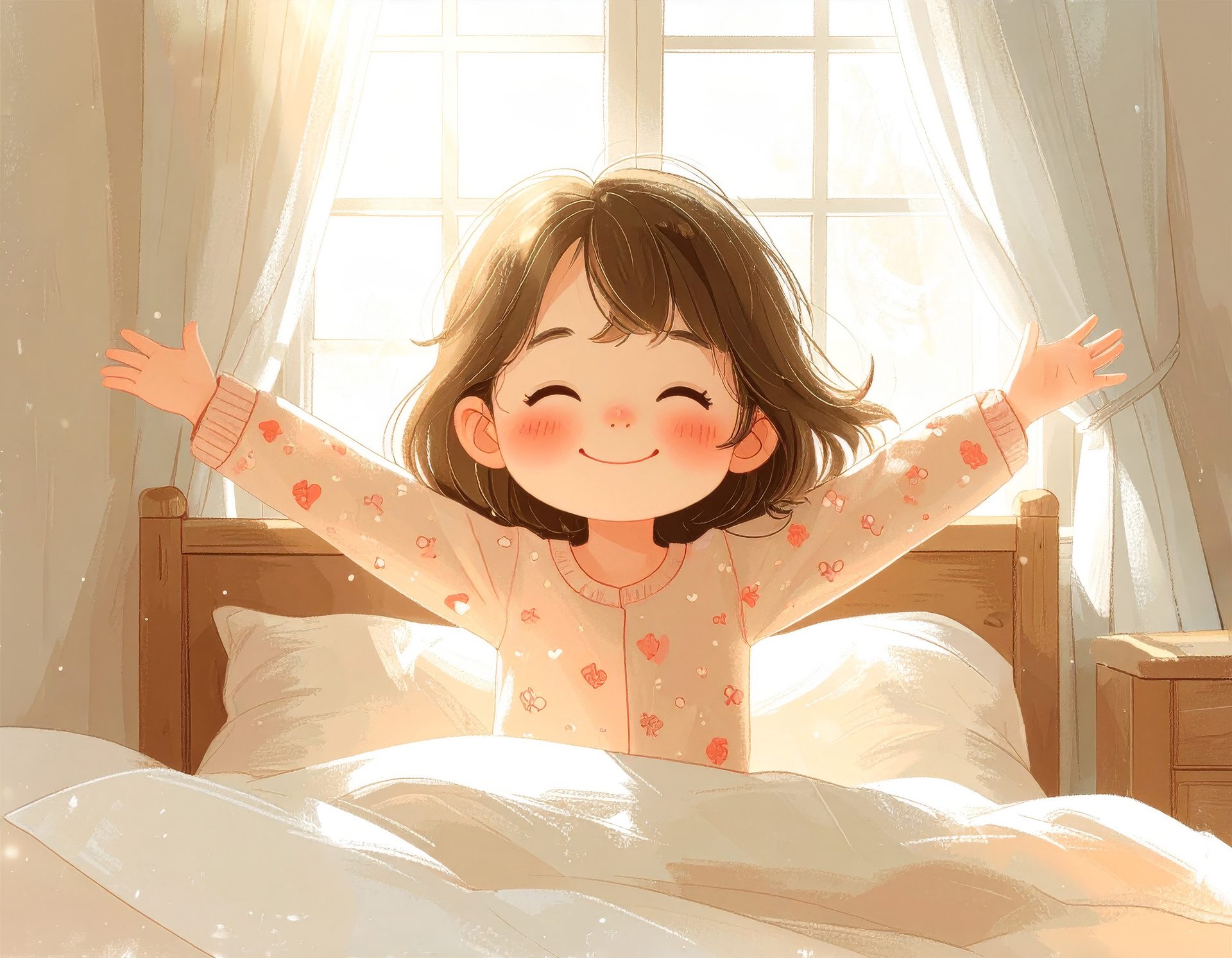 朝目覚めて伸びをする女の子　02