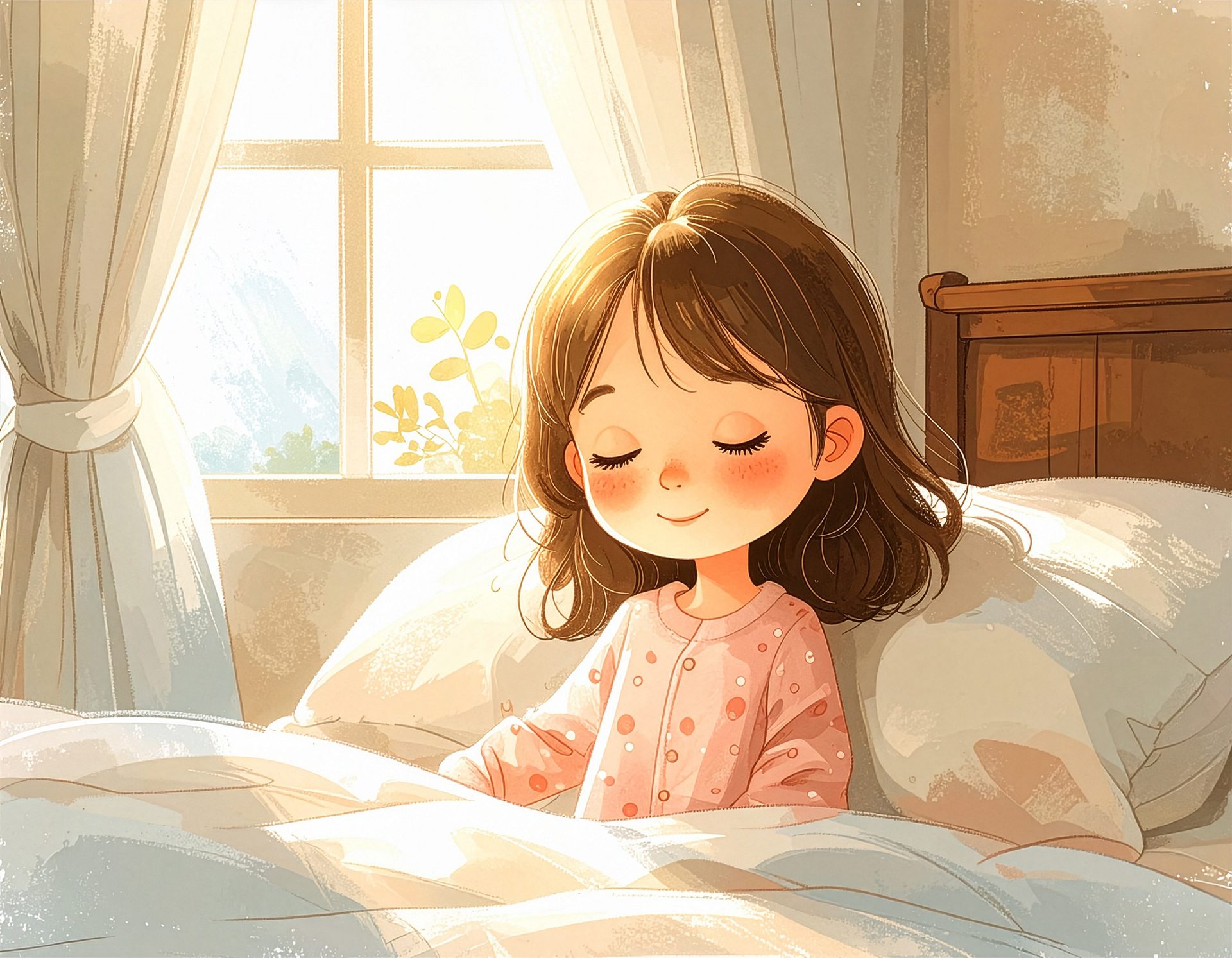朝目覚めて寝ぼけている女の子　01